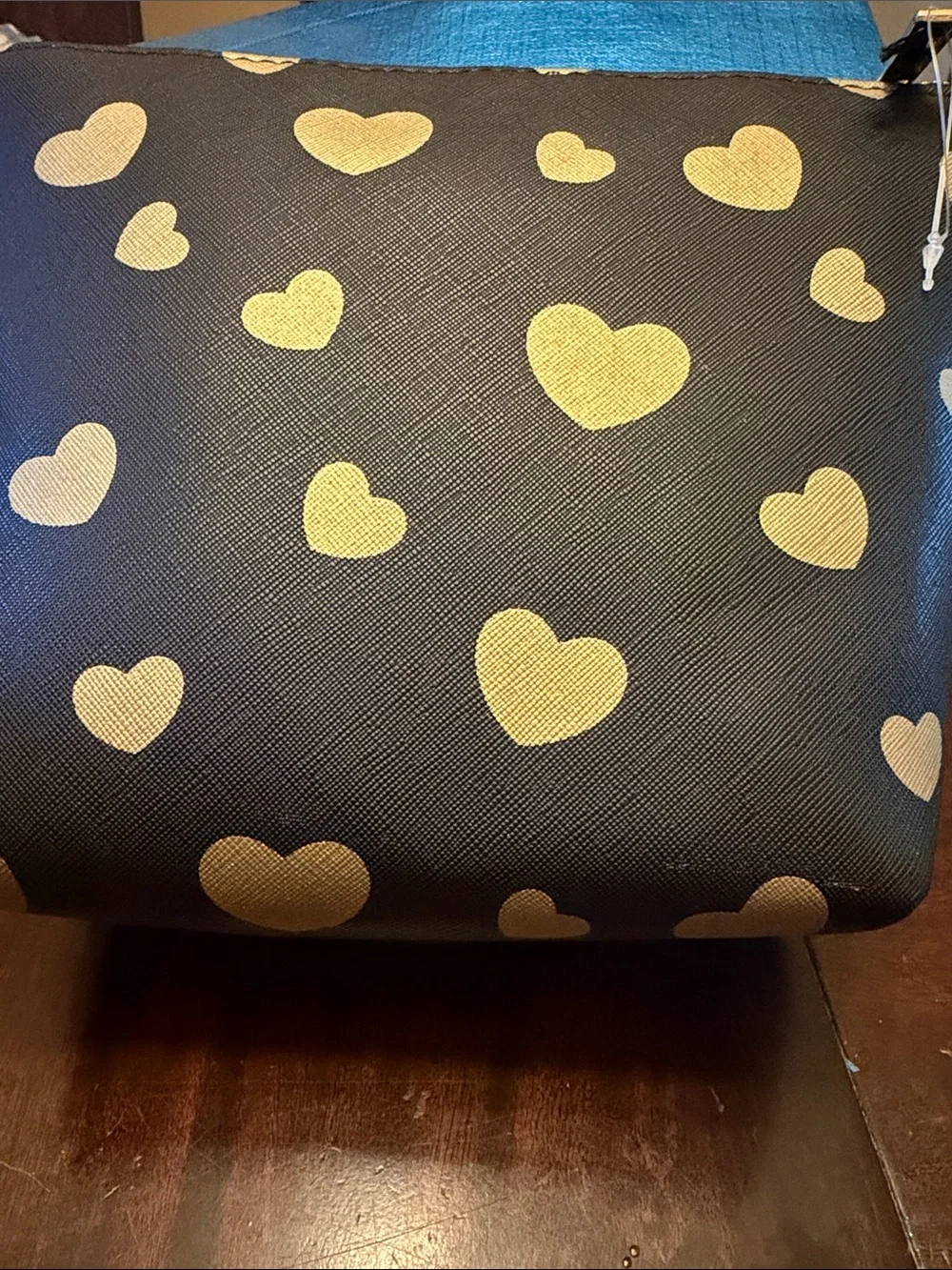Black Cosmetic Bag with Gold Heart Pattern